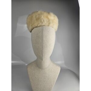 Vintage Designed By Lora Mink Fur Hat Cream Ivory Pillbox